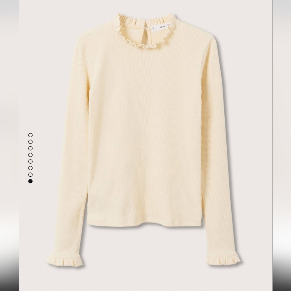 Mango long sleeve shirt with ruffles ribbed cream size small